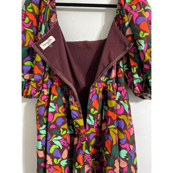 IMPRESSIONS Plus Size Babydoll Printed Colorful Puff Sleeve Brown Dress size 3X - Picture 9 of 15